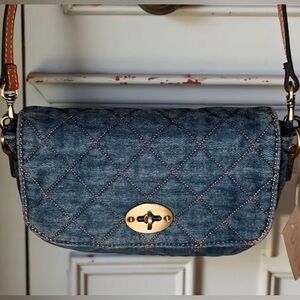 Patricia Nash Quilted Blue Denim Crossbody Bag The Bonny- New